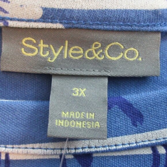 Style & Co Women's Plus Size 3/4 Sleeve Knit Top, Blue Striped Floral, 3X - Picture 3 of 6